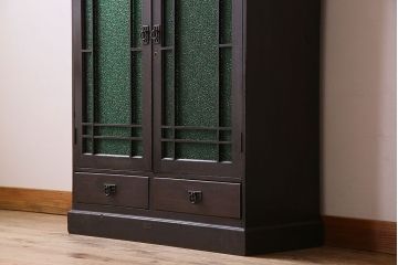 アンティーク家具　大正ロマン　和製アンティーク　当時物色ガラスがおしゃれな本箱(ブックケース)