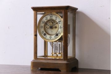 アンティーク雑貨　アンティーク　ANSONIA(アンソニア)　美しい真鍮の4面硝子置時計