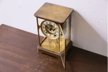 アンティーク雑貨　アンティーク　ANSONIA(アンソニア)　美しい真鍮の4面硝子置時計
