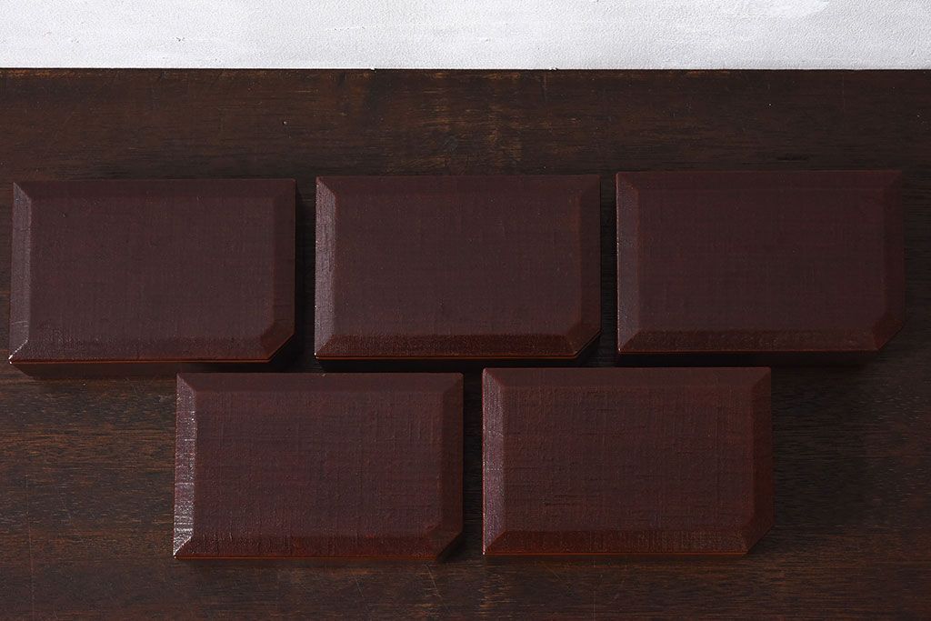 アンティーク雑貨　古民具・骨董　明治期　金森春次作　布目塗り　和製アンティーク木箱5点セット(箱付)