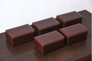 アンティーク雑貨　古民具・骨董　明治期　金森春次作　布目塗り　和製アンティーク木箱5点セット(箱付)