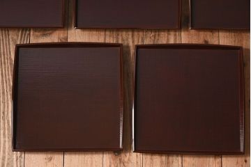 アンティーク雑貨　明治期　古民具・骨董　金森春次作　布目塗り　お盆5枚セット(箱付)