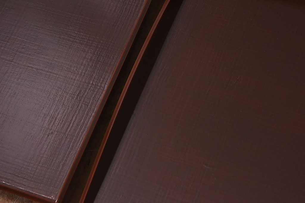 アンティーク雑貨　明治期　古民具・骨董　金森春次作　布目塗り　お盆5枚セット(箱付)