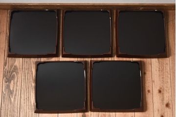 アンティーク雑貨　明治期　古民具・骨董　金森春次作　布目塗り　お盆5枚セット(箱付)