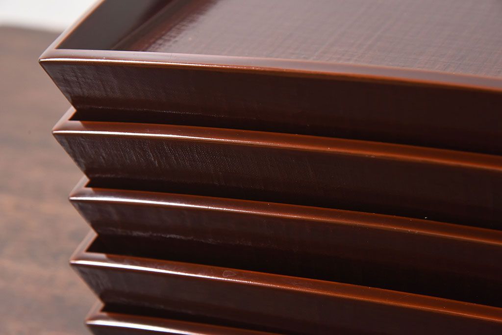 アンティーク雑貨　明治期　古民具・骨董　金森春次作　布目塗り　お盆5枚セット(箱付)