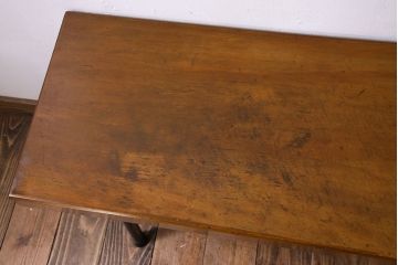 アンティーク家具　天板一枚板　和製アンティークのシンプルな鉄脚ベンチ