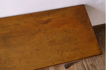 アンティーク家具　天板一枚板　和製アンティークのシンプルな鉄脚ベンチ