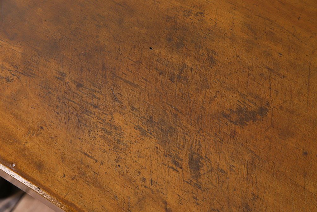 アンティーク家具　天板一枚板　和製アンティークのシンプルな鉄脚ベンチ