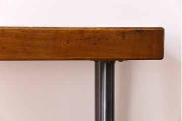 アンティーク家具　天板一枚板　和製アンティークのシンプルな鉄脚ベンチ