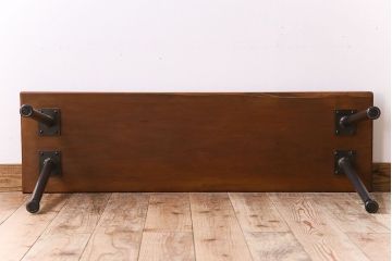 アンティーク家具　天板一枚板　和製アンティークのシンプルな鉄脚ベンチ