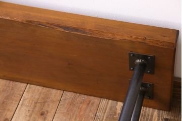 アンティーク家具　天板一枚板　和製アンティークのシンプルな鉄脚ベンチ