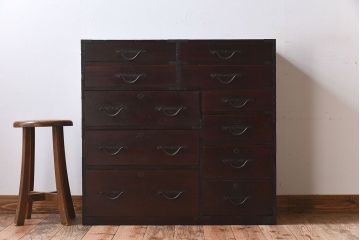 アンティーク家具　明治大正期　前面檜材　和風なアンティークチェスト(衣装箪笥)