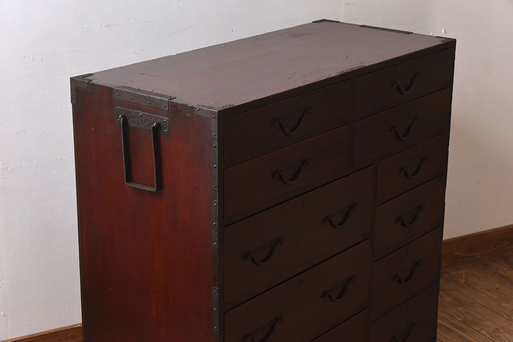 アンティーク家具　明治大正期　前面檜材　和風なアンティークチェスト(衣装箪笥)