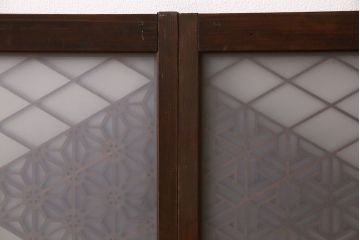 和製アンティーク　和モダン　すりガラス入り!上品な組子の明り取り(明かり取り)3枚セット(窓)