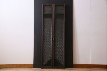 和製アンティーク　大正ロマン　プレスガラスの味わいと色ガラスが美しいガラスドア2枚セット(窓)(1)