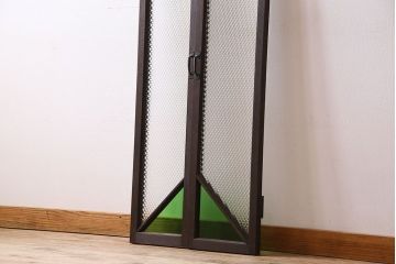 和製アンティーク　大正ロマン　プレスガラスの味わいと色ガラスが美しいガラスドア2枚セット(窓)(1)