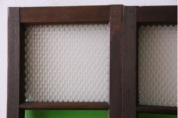 和製アンティーク　大正ロマン　プレスガラスの味わいと色ガラスが美しいガラスドア2枚セット(窓)(1)