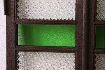和製アンティーク　大正ロマン　プレスガラスの味わいと色ガラスが美しいガラスドア2枚セット(窓)(2)