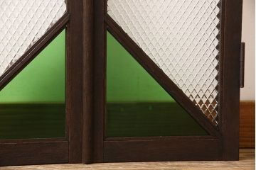 和製アンティーク　大正ロマン　プレスガラスの味わいと色ガラスが美しいガラスドア2枚セット(窓)(2)