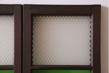 和製アンティーク　大正ロマン　プレスガラスの味わいと色ガラスが美しいガラスドア2枚セット(窓)(3)
