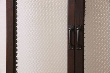 和製アンティーク　大正ロマン　プレスガラスの味わいと色ガラスが美しいガラスドア2枚セット(窓)(3)