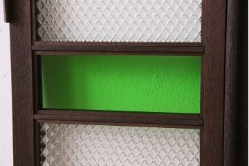 和製アンティーク　大正ロマン　プレスガラスの味わいと色ガラスが美しいガラスドア2枚セット(窓)(3)