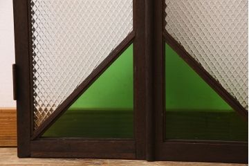 和製アンティーク　大正ロマン　プレスガラスの味わいと色ガラスが美しいガラスドア2枚セット(窓)(3)