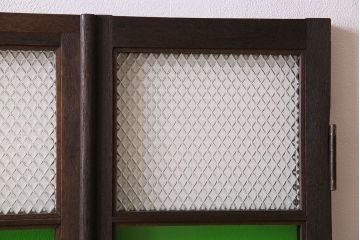 和製アンティーク　大正ロマン　プレスガラスと色ガラスを使用したノスタルジックなガラスドア2枚セット(窓)