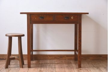 レトロ家具　昭和レトロ　栓材　シンプルな平机(アンティークデスク)