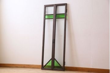 大正ロマン　和モダン　モールガラス!レトロデザインの色ガラス入りアンティークドア2枚セット(窓)