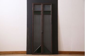 大正ロマン　和モダン　モールガラス!レトロデザインの色ガラス入りアンティークドア2枚セット(窓)