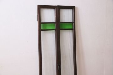大正ロマン　和モダン　モールガラス!レトロデザインの色ガラス入りアンティークドア2枚セット(窓)