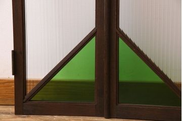 大正ロマン　和モダン　モールガラス!レトロデザインの色ガラス入りアンティークドア2枚セット(窓)