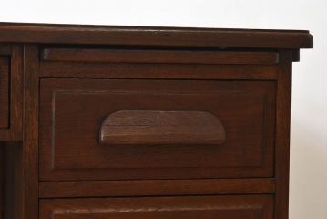 アンティーク家具　イギリスアンティーク　作業台付き!オーク材製のぬくもりあふれる両袖机(2)