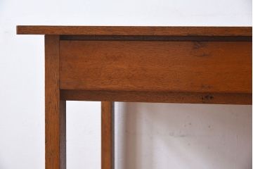 レトロ家具　ラワン材製　シンプル　昭和レトロな古い木の片袖机(3)