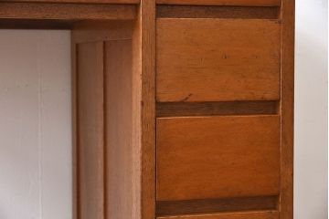 レトロ家具　ラワン材製　シンプル　昭和レトロな古い木の片袖机(3)