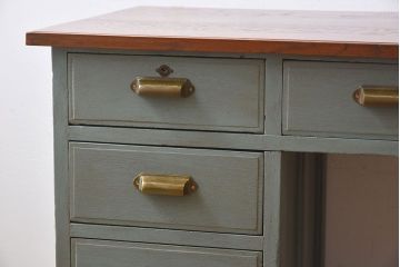 アンティーク家具　アンティークペイント　薄型　ナラ材製のかわいい両袖机