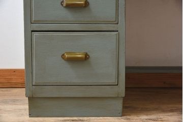 アンティーク家具　アンティークペイント　薄型　ナラ材製のかわいい両袖机