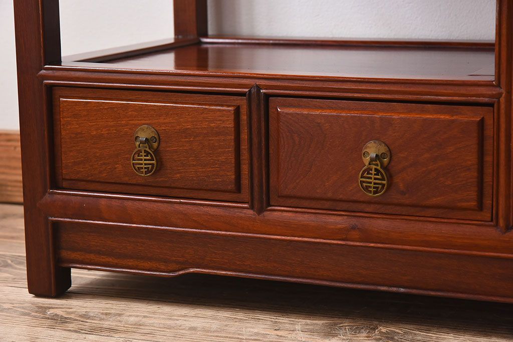 民芸家具　花梨材製のシンプルな飾り棚(陳列棚、カリン材)