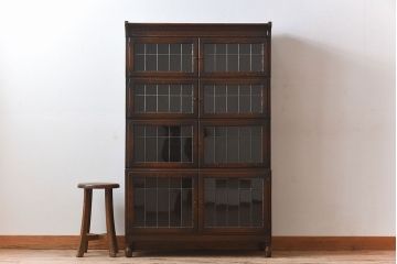 アンティーク家具　イギリスアンティーク　ステンドグラス入り!スタッキングキャビネット(ブックケース)