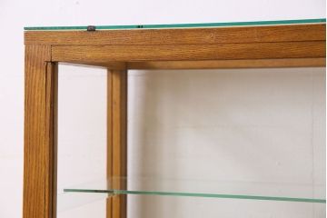 レトロ家具　昭和レトロ　引き出し付き!和製アンティークのナラ材製ガラスケース