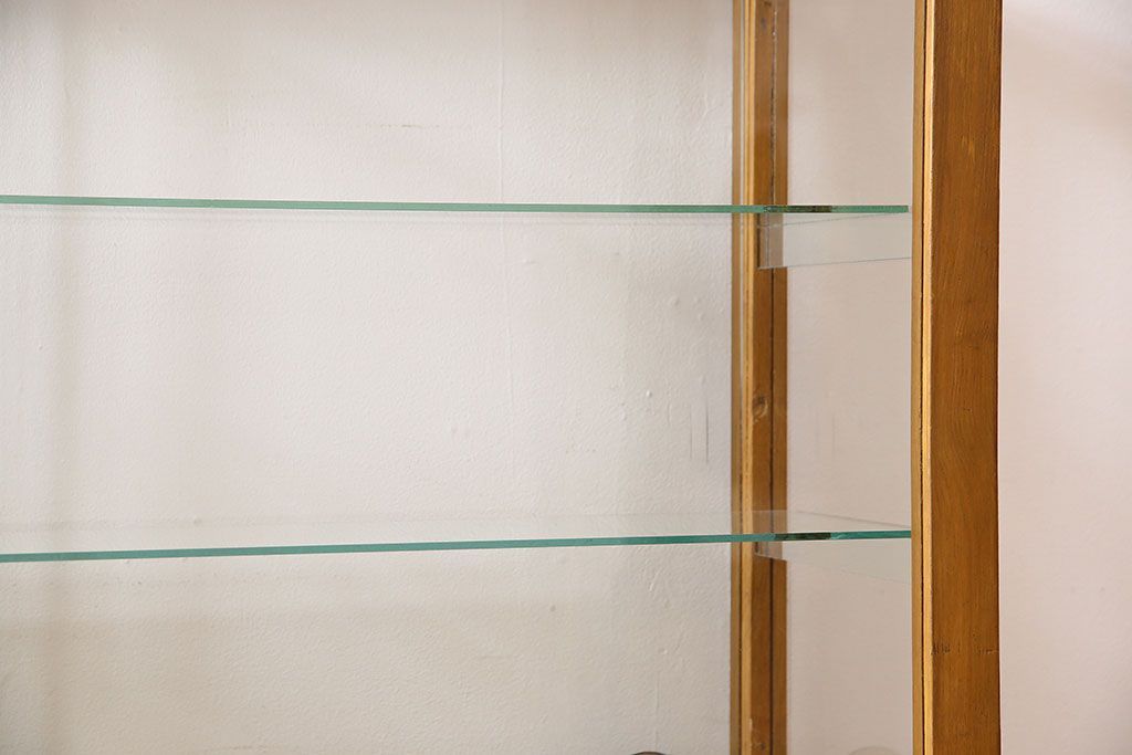 レトロ家具　昭和レトロ　引き出し付き!和製アンティークのナラ材製ガラスケース