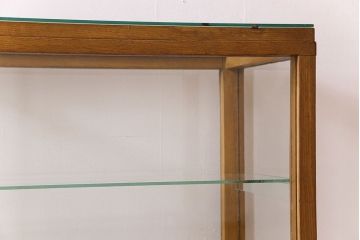 レトロ家具　昭和レトロ　引き出し付き!和製アンティークのナラ材製ガラスケース