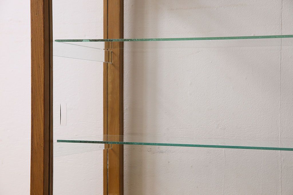 レトロ家具　昭和レトロ　引き出し付き!和製アンティークのナラ材製ガラスケース