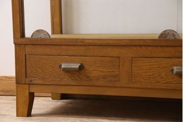 レトロ家具　昭和レトロ　引き出し付き!和製アンティークのナラ材製ガラスケース