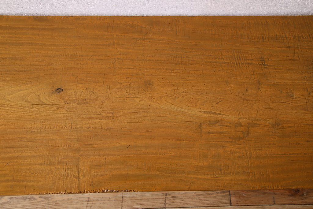 アンティーク家具　天板一枚板　朴の木　和製アンティークのシンプルな鉄脚ベンチ