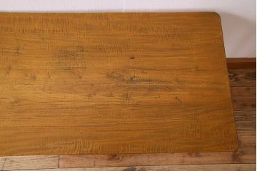 アンティーク家具　天板一枚板　朴の木　和製アンティークのシンプルな鉄脚ベンチ