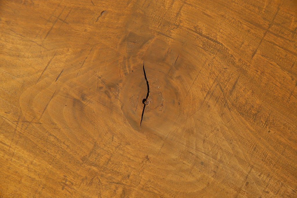 アンティーク家具　天板一枚板　朴の木　和製アンティークのシンプルな鉄脚ベンチ