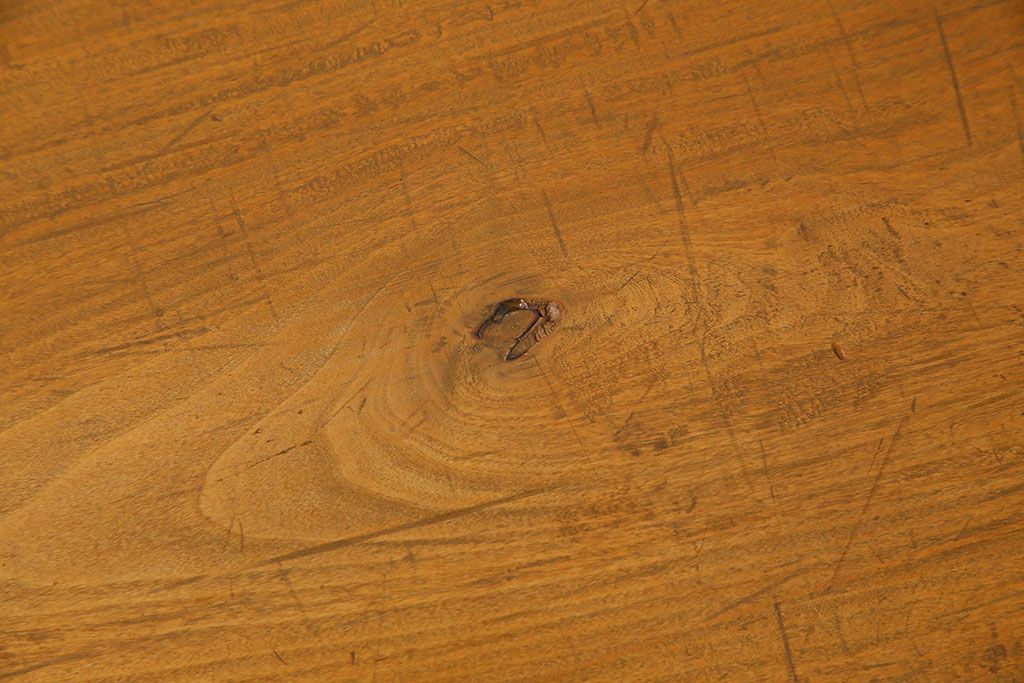 アンティーク家具　天板一枚板　朴の木　和製アンティークのシンプルな鉄脚ベンチ