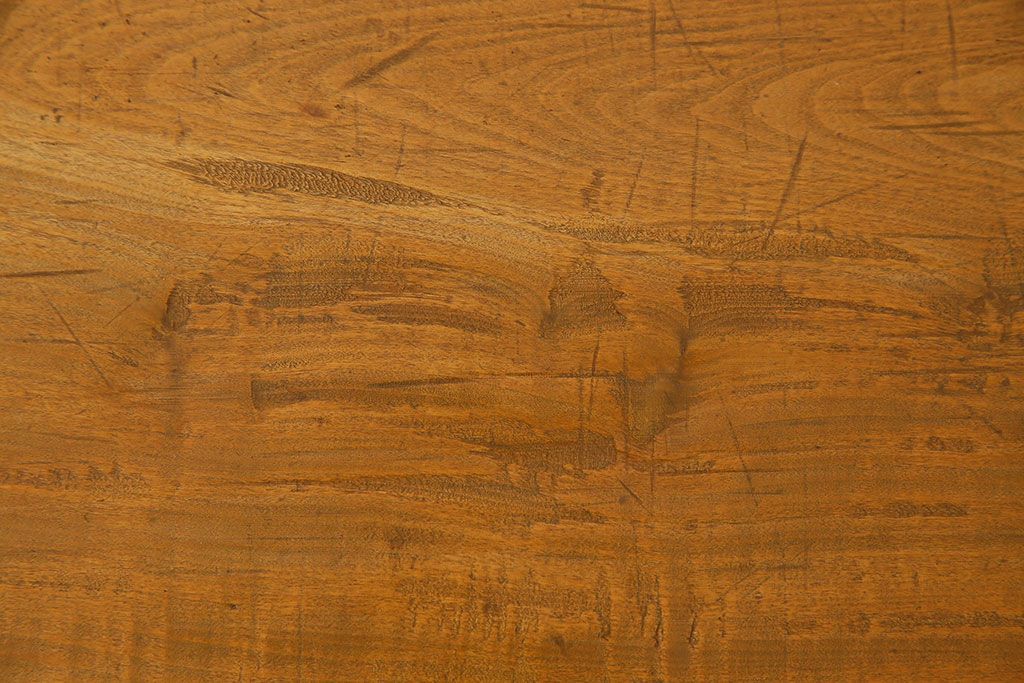 アンティーク家具　天板一枚板　朴の木　和製アンティークのシンプルな鉄脚ベンチ